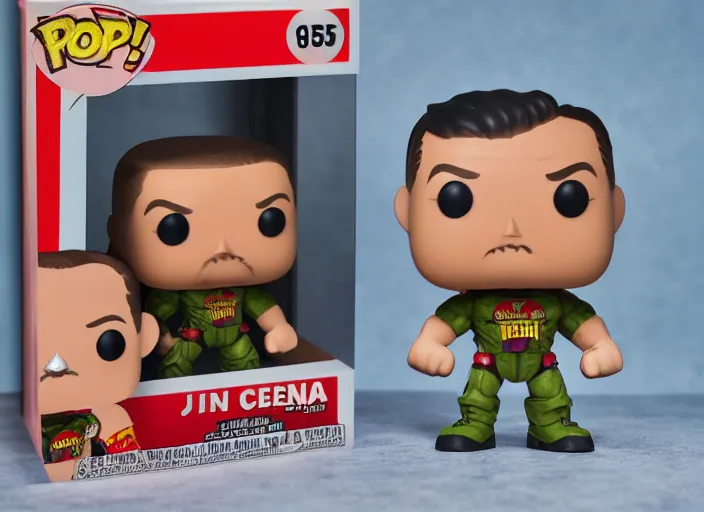 Prompt: product still of John Cena funko pop with box, 85mm f1.8