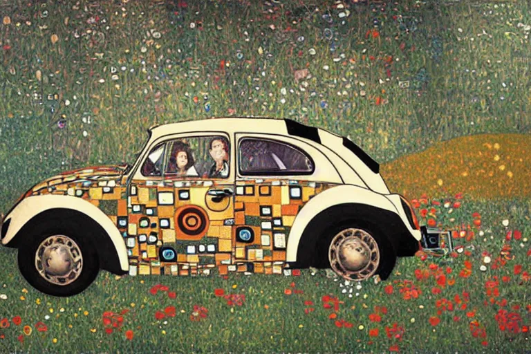 Image similar to gustav klimt vw beetle