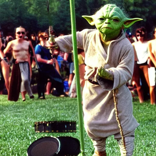 Image similar to yoda performing at woodstock