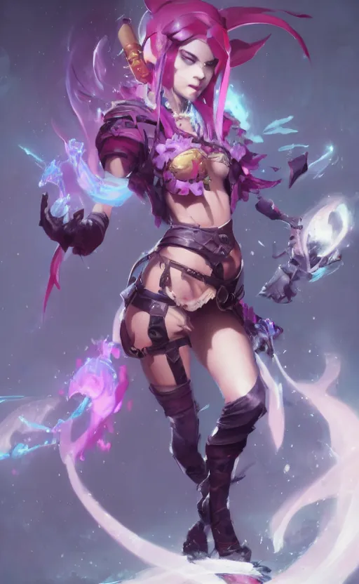 Image similar to jinx from arcane, league of legends, arcane, by fortiche, by greg rutkowski, esuthio, craig mullins