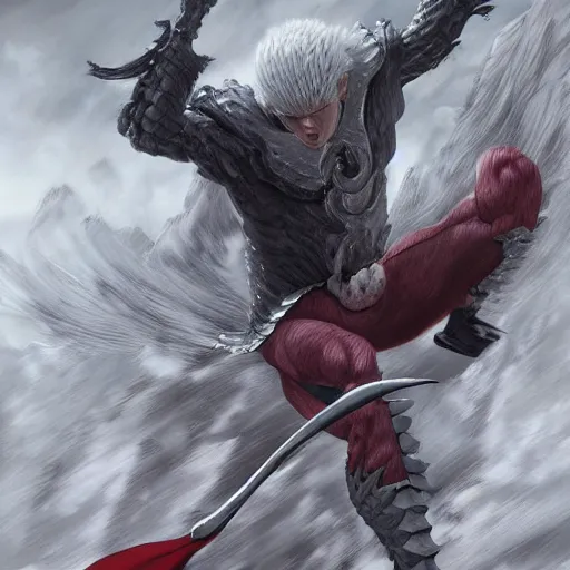 Prompt: griffith fighting guts, berserk series, fantasy, ultra realistic, trending on artstation