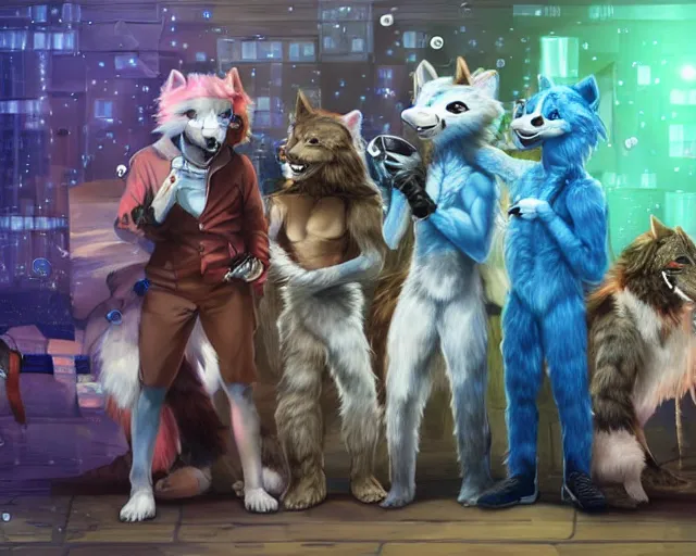 Image similar to high - resolution photograph from a nanopunk era furry fandom convention ( midwest furfest 2 0 4 7 ), taking place after the genetic revolution and singularity. photorealistic.