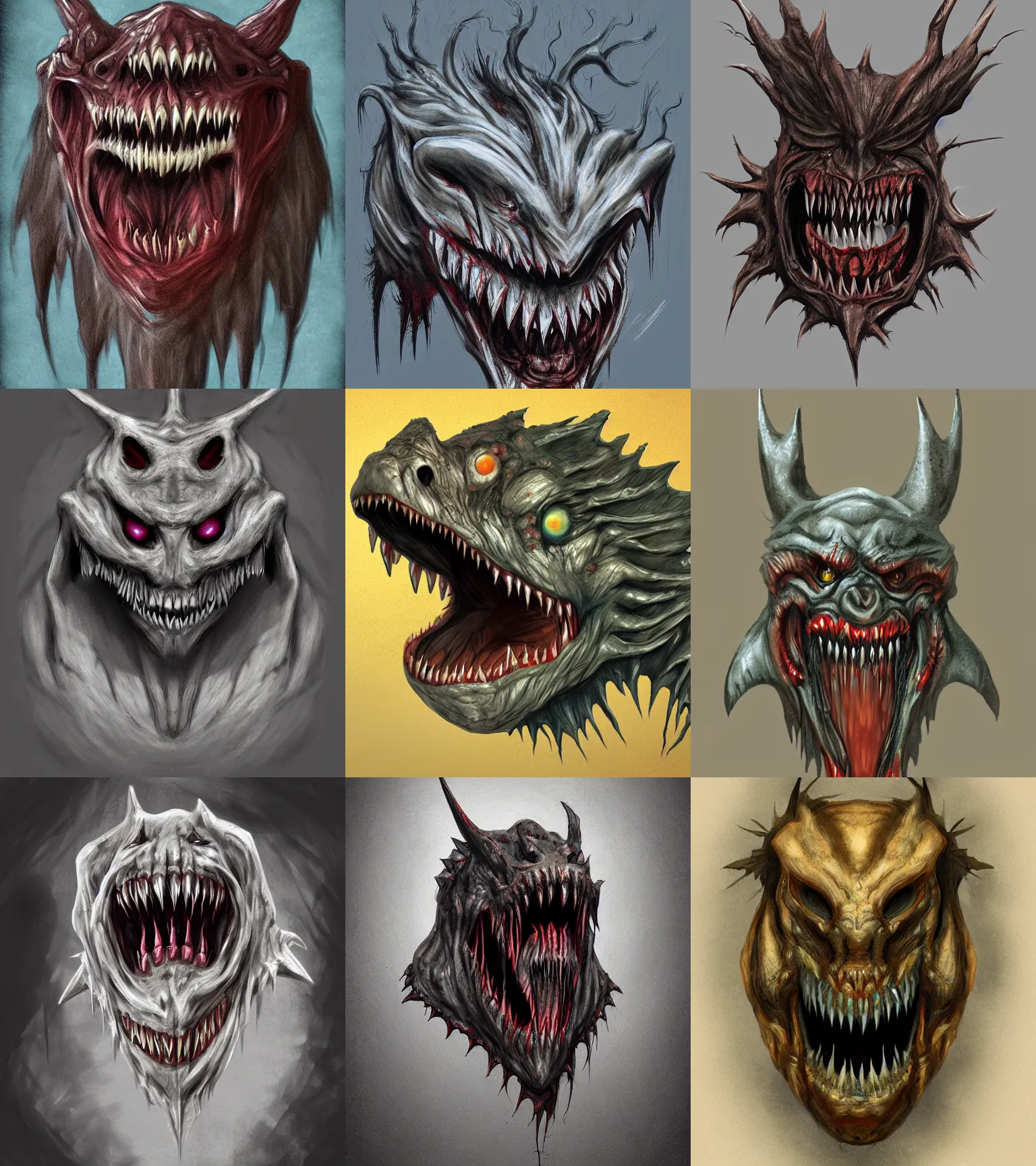 creature bust, horror, concept art, doom 3