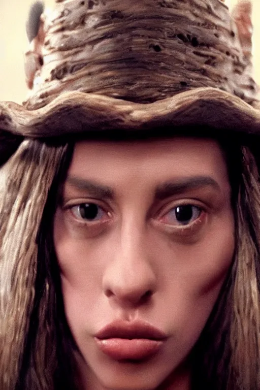 Image similar to gopro closeup of jar jar binks as a female cowgirl, long eyeslashes, huge juicy lips, big seductive eyes, dolce & gabbana campaign, shot by mario testino, realistic vfx simulation