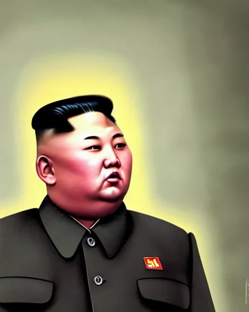 Image similar to kim jong un as a prophet. 1 9 8 0 s dystopian soviet russia, propaganda screens. unreal engine, fantasy art by jesper ejsing. faithfully depicted facial expression, perfect anatomy global illumination, radiant light, detailed and intricate environment