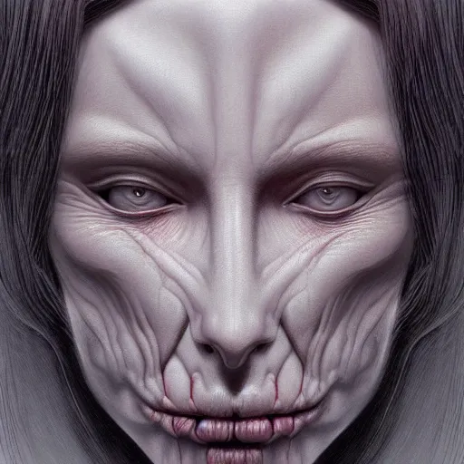 Image similar to a beautiful female face, by Wayne Barlowe and H R Giger and Bill Ellis, trending on artstation