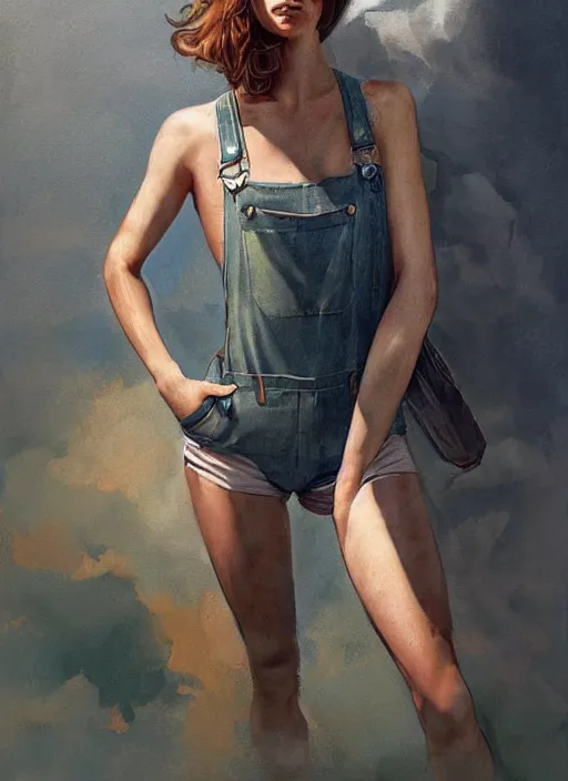 Image similar to digital _ painting _ of _ girl in tank top and overalls _ by _ filipe _ pagliuso _ and _ justin _ gerard _ symmetric _ fantasy _ highly _ detailed _ realistic _ intricate _ port