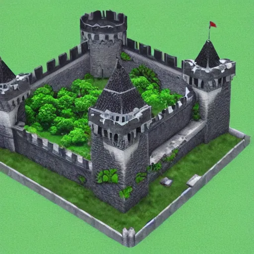 Image similar to medieval castle in a jungle, 3 d, isometric, low poly, courtyard