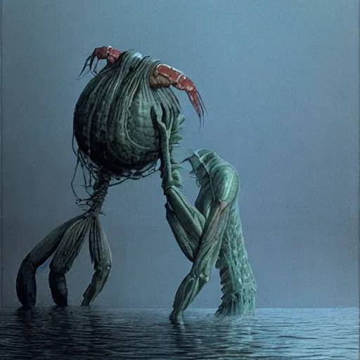 Image similar to shrimp monster by zdzisław beksiński