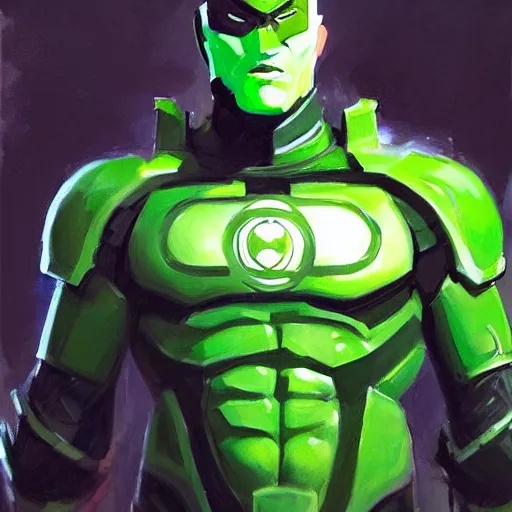 Image similar to greg manchess portrait painting of armored green lantern as overwatch character, medium shot, asymmetrical, profile picture, organic painting, sunny day, matte painting, bold shapes, hard edges, street art, trending on artstation, by huang guangjian and gil elvgren and sachin teng