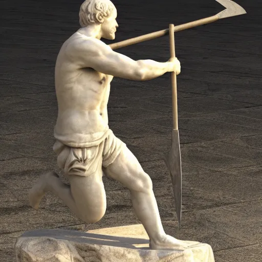 Prompt: A marble statue of a man kicking the Earth with a pickaxe, Hyperrealistic, 8K HDR, dramatic light.