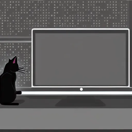 Image similar to a black cat programming in a computer. cartoon. high quality. high fidelity. unsplash. devianart.