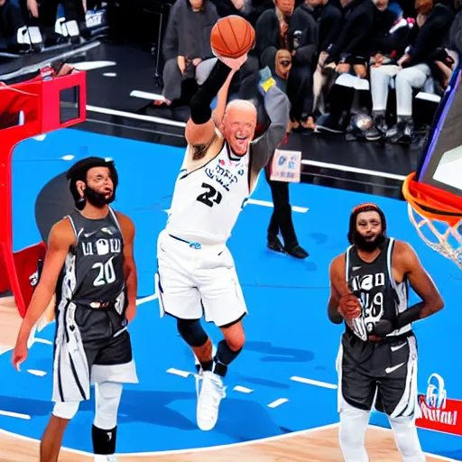 Image similar to photograph of joe biden dunking, highlights of the 2 0 1 9 nba slam dunking contest