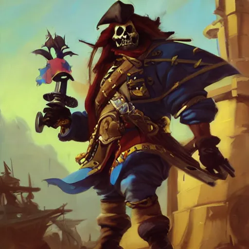 Image similar to greg manchess portrait painting of partially armored undead pirate captain lechuck as overwatch character, medium shot, asymmetrical, profile picture, organic painting, sunny day, matte painting, bold shapes, hard edges, street art, trending on artstation, by huang guangjian, gil elvgren, ruan jia, greg rutkowski, gaston bussiere