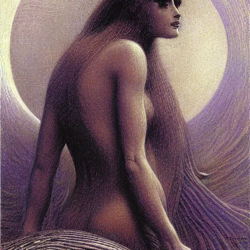 Prompt: a painting of female alien from planet trip by gustav moreau, jean delville and  Gaston Bussiere