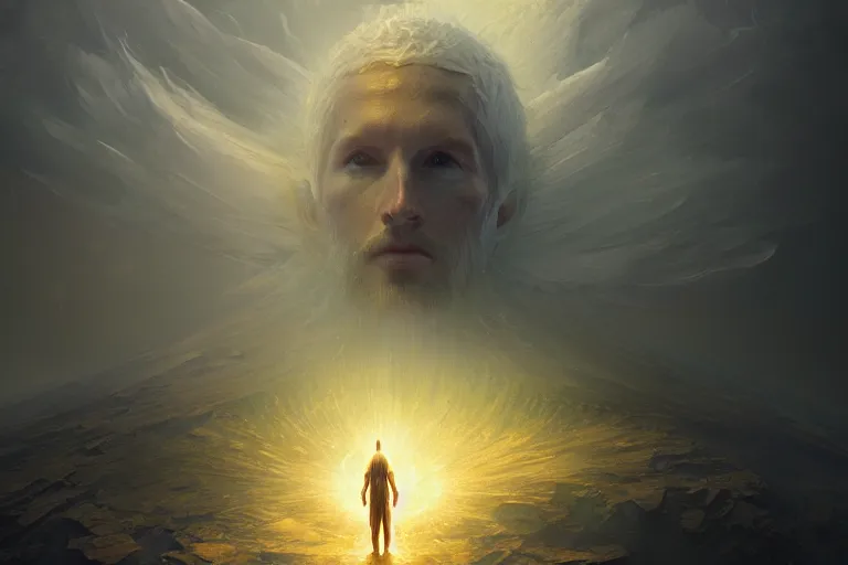 Image similar to google satellite view of a god transubstantiating into a human being, highly detailed, realistic, in the style of greg rutkowski, illustration, epic, fantasy, hyper detailed, artstation, smooth, sharp focus, ray tracing