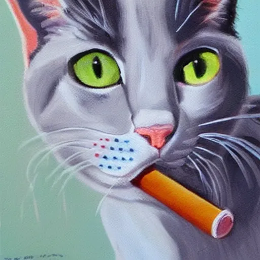 Prompt: painting of a cat smoking a joint