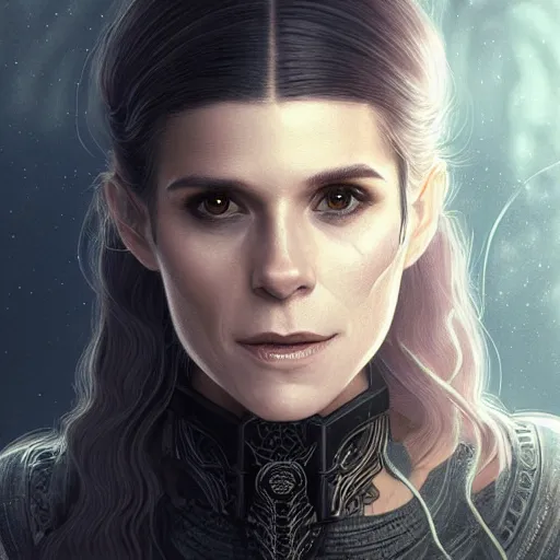 Image similar to a portrait of kate mara as a sorceress, urban motifs, intricate, elegant, highly detailed, digital painting, trending on artstation, concept art, smooth sharp focus, illustration, art by artgerm and greg rutkowski