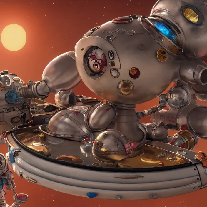Prompt: highly detailed closeup, portrait of a tin toy bikini spacegirl in a spaceship on mars, unreal engine, nicoletta ceccoli, mark ryden, earl norem, lostfish, global illumination, detailed and intricate environment