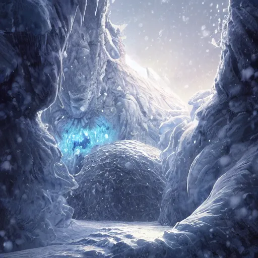 Image similar to A monster in the Arctic covered in snow, fractal Lighting, by Stanley Artgerm Lau, WLOP, Rossdraws, James Jean, Andrei Riabovitchev, Marc Simonetti, and Sakimichan, trending on artstation