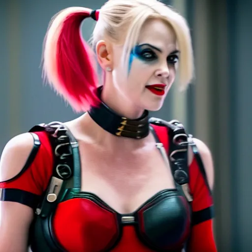 Prompt: charlize theron as harley quinn in suicide squad, 8k, RED camera