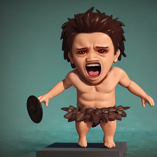 Image similar to a digital painting of a very confused greek god screaming, chibi, by antonio mello, 3 d nft, nendoroid 3 d, cyberpunk artm, cgsociety, seapunk, anime aesthetic, rendered in maya