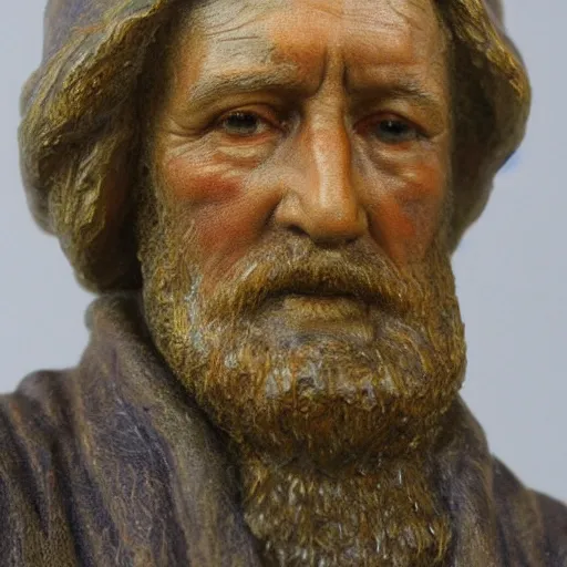 Prompt: hyper realistic closeup bust of a new england fisherman, the dude, painted, colorized, bossons vintage chalkware, by emile renouf