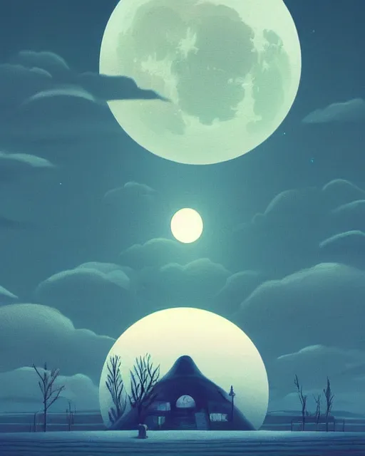 Image similar to beautiful painting of a serene moon at night, art by mike winkelmann, sky night, illustration, highly detailed, simple, smooth and clean vector curves, no jagged lines, vector art, smooth, artstation