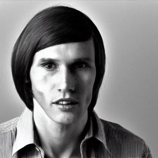 Image similar to A photograph portrait of Jerma985 with short-medium length hair a combover wearing early 1970s menswear in the early 1970s, taken in the early 1970s, grainy, taken on a 1970s Kodak Camera, realistic, hyperrealistic, very realistic, highly detailed, very detailed, extremely detailed, detailed, digital art, trending on artstation, colorized photo