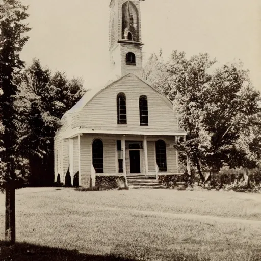 Image similar to A photograph of an old New England church, circa 1960