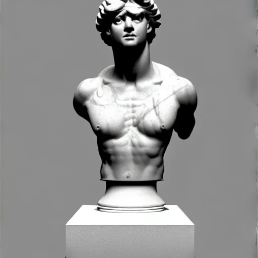 Image similar to 3 d sci - fi cgartist ambient occlusion rendering of a hyper realistic marble greek statuary product photo white backdrop high key lighting by chris moore, by edward hopper, by col price, trending on artstation