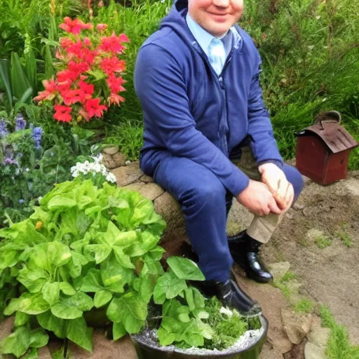 Prompt: Stefan Löfven as a garden gnome