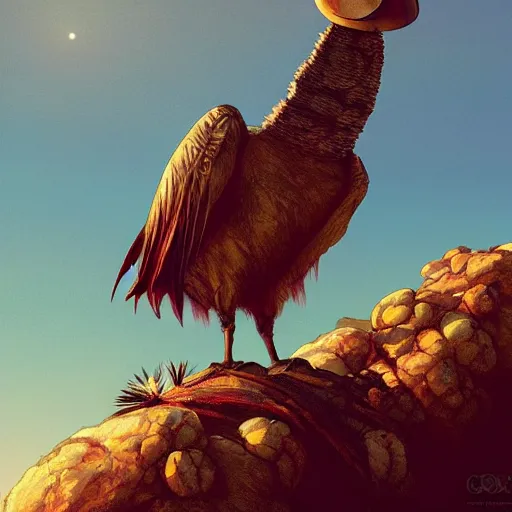 Image similar to A dodo bird perched atop a Saguaro cactus in the desert, full body, digital art, trending on Artstation, high detail, sharp focus, illustration, art by artgerm and greg rutkowski and alphonse mucha.