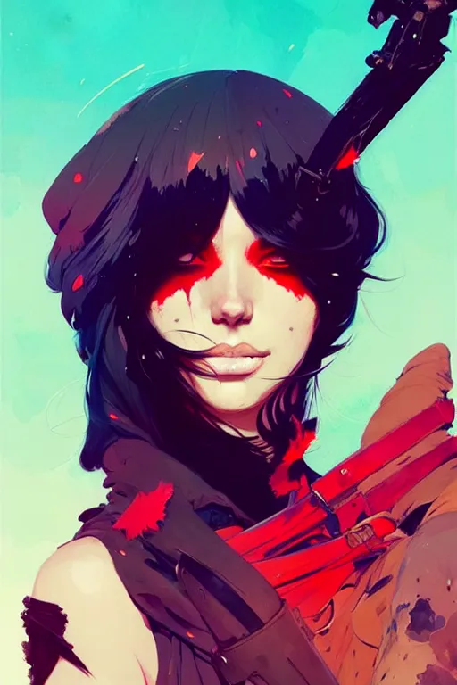 Prompt: a ultradetailed beautiful panting of a stylish woman with with a sword on her shoulder, by conrad roset, greg rutkowski and makoto shinkai trending on artstation