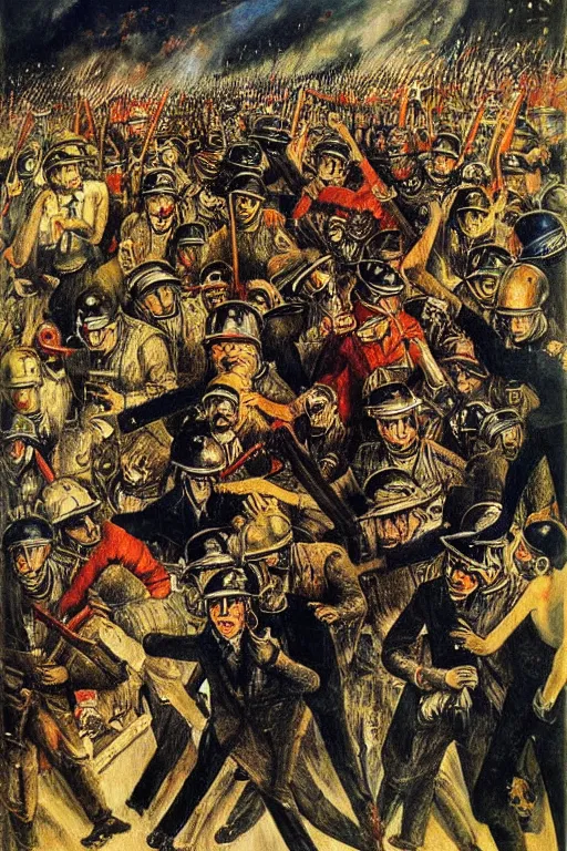 Image similar to highly detailed painting of a riot, otto dix