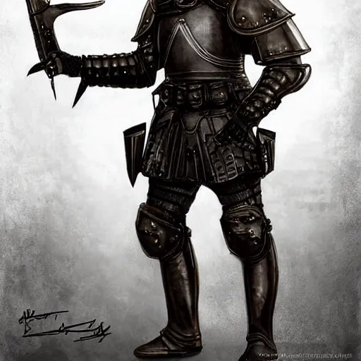 Image similar to conzept art, 45 years old men, strict, militaristic, medieval heavy armor, no helmet, spear, high detail, digital art, medieval fantasy, realistic