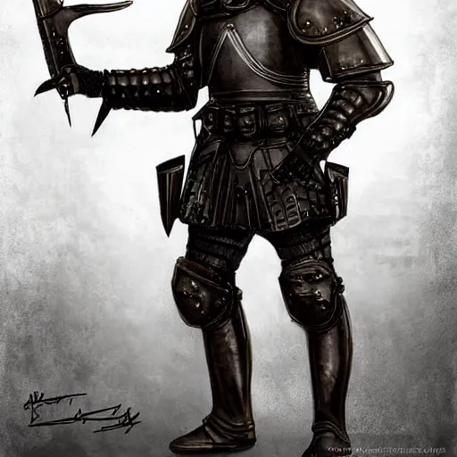 Prompt: conzept art, 45 years old men, strict, militaristic, medieval heavy armor, no helmet, spear, high detail, digital art, medieval fantasy, realistic