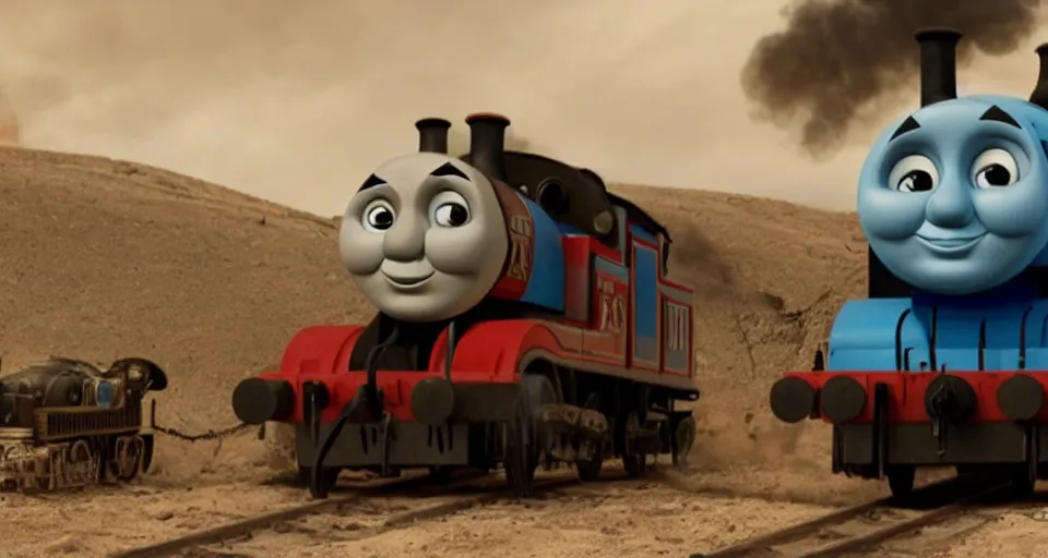 Image similar to still frame of Thomas the Tank Engine in MAD MAX: FURY ROAD (2015)