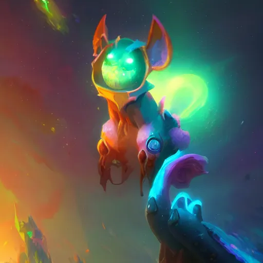 Image similar to a magical cute glowing creature, colorful space theme, bright art masterpiece artstation. 8 k, sharp high quality artwork in style of jose daniel cabrera pena and greg rutkowski, concept art by tooth wu, blizzard warcraft artwork, hearthstone card game artwork, cute creature