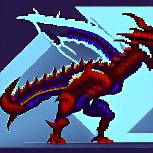 Prompt: a pixel art of a futuristic cyborg dragon, 4 k, ultra detailed