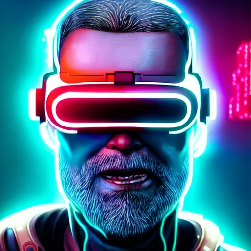 Prompt: Colour Cyberpunk 2077 style Photography of 1000 years old man with highly detailed 1000 years old face wearing higly detailed cyberpunk VR Headset designed by Josan Gonzalez Many details. . In style of Josan Gonzalez and Mike Winkelmann andgreg rutkowski and alphonse muchaand Caspar David Friedrich and Stephen Hickman and James Gurney and Hiromasa Ogura. Rendered in Blender