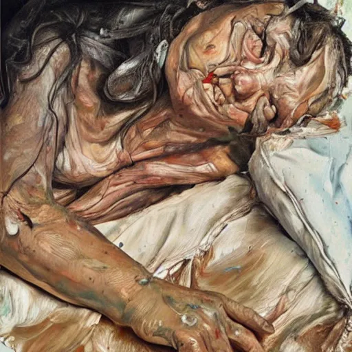 Image similar to high quality high detail painting by lucian freud and jenny saville, hd, dead, turquoise