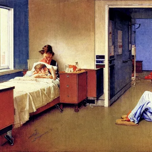 Prompt: mass general hospital, norman rockwell, edward hopper