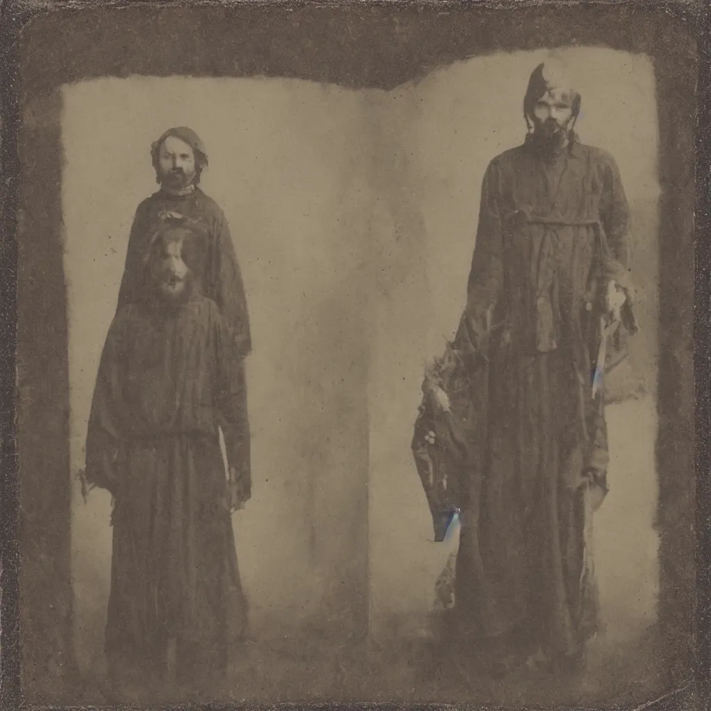Prompt: tintype of a pagan cultist