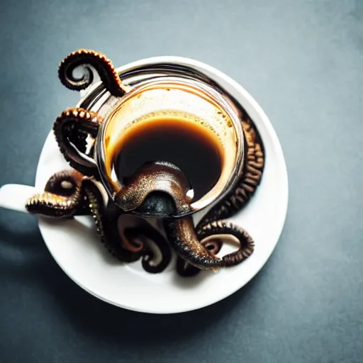 Image similar to an octopus in a cup of coffee, professional photography