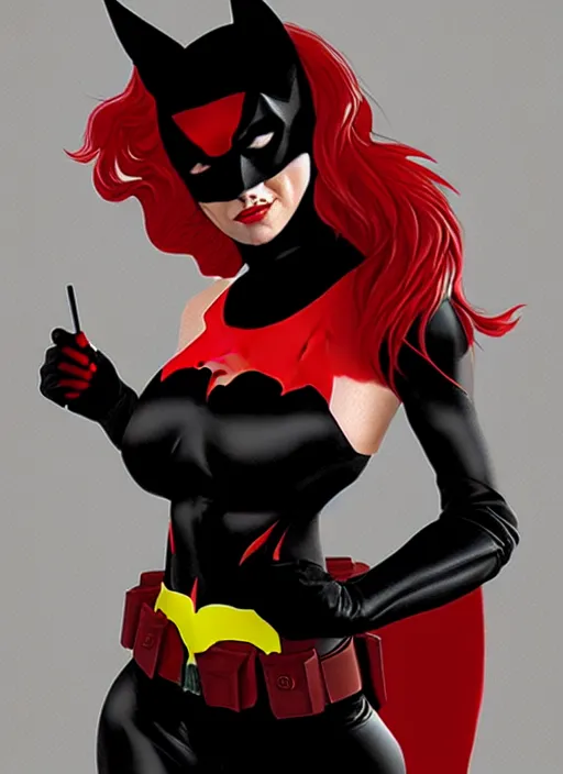 Image similar to beautiful woman dressed as batwoman, illustration, artstation, detailed, intricate, dynamic lightning, portrait