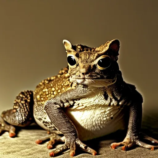 Prompt: a toad - cat - hybrid. animal photography,
