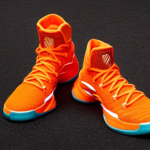Image similar to promotional photography of the new Cheeto x adidas basketball shoes