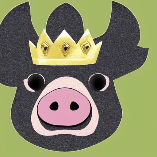 Image similar to pig wearing a simple gold crown in the style of Bruno Mangyoku