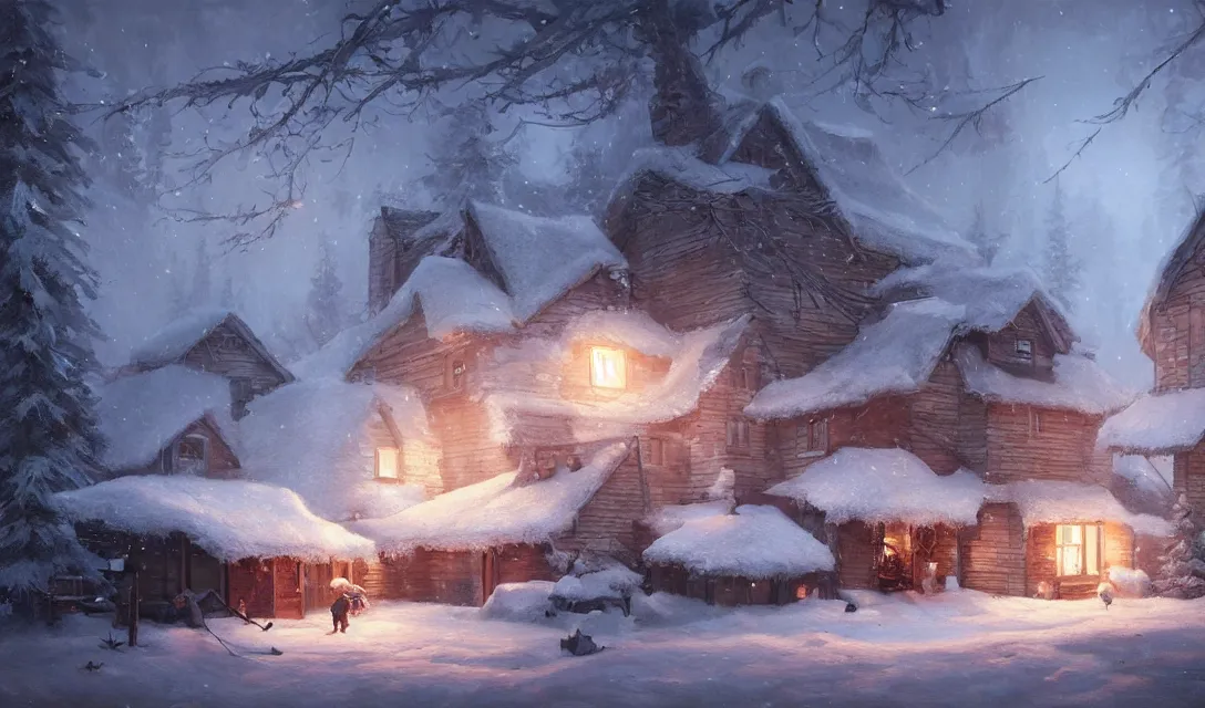 Image similar to a christmas eve photorealistic painting, cozy home, interior, sci - fi, wlop, concept art, octane render, deviantart, greg rutkowski, cinematic, key art, hyperrealism